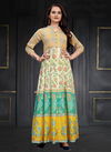 Cream And Yellow Colour Latest Fancy Designer Festive Wear Soft Net Maslin Silk Digital Print Anakali Gown Collection 2